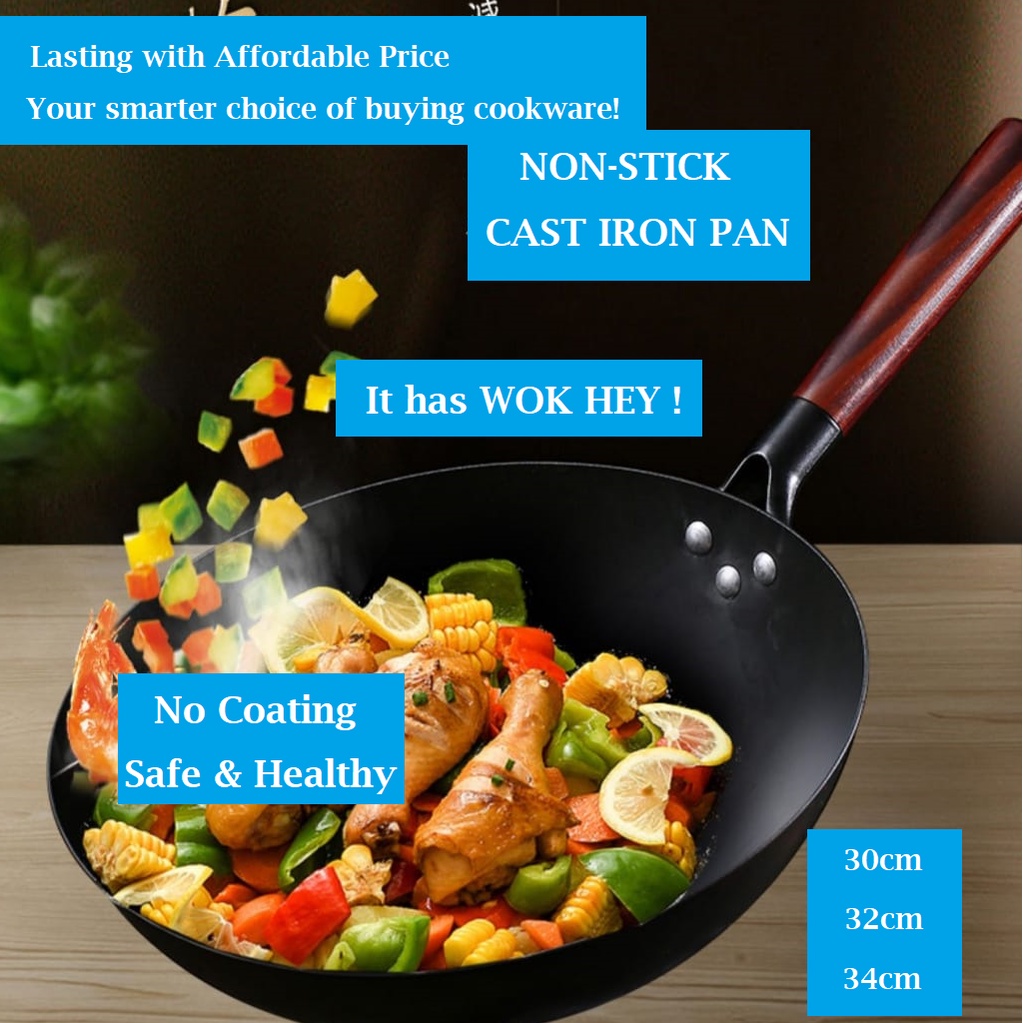 Master HandMade Non Stick Cast Iron Pan, No Stick Frying Wok, High
