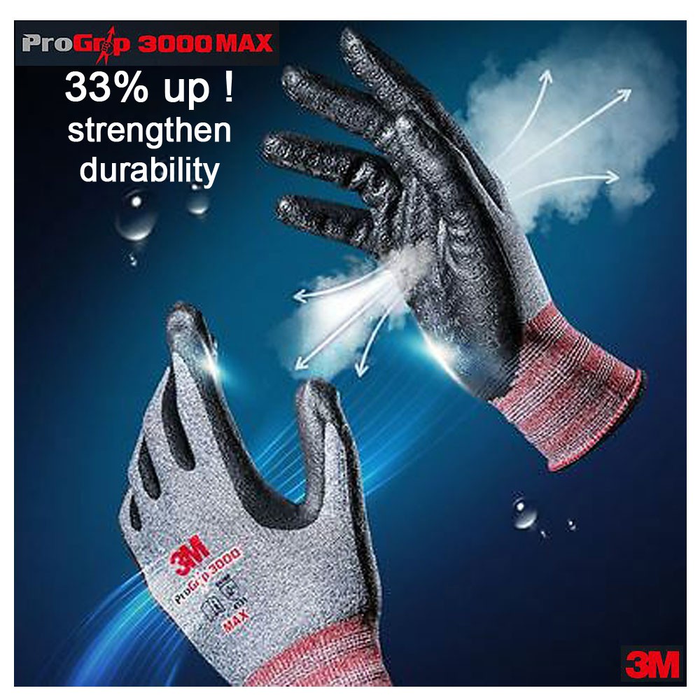 3M ProGrip 3000 MAX Nitrile Coated Work Gloves S M L XL Premium Work