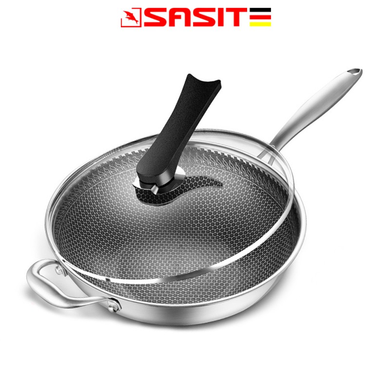 SASIT 304 Stainless Steel Frying Pan Wok Less Lampblack