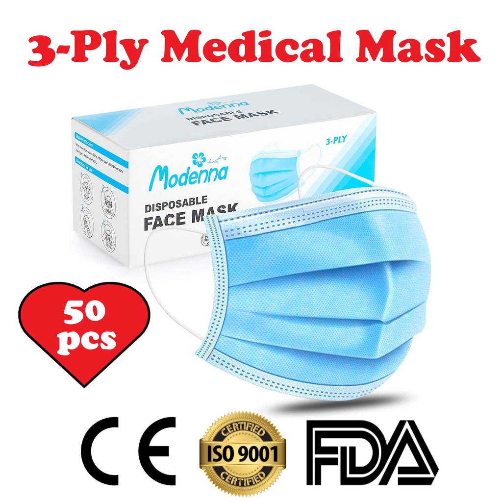 Modenna 3Ply Earloop Face Mask Disposable Protective Surgical Medical
