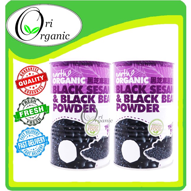2x EARTH ORGANIC Black Sesame and Black Bean Powder 500g exp 2023 EARTH