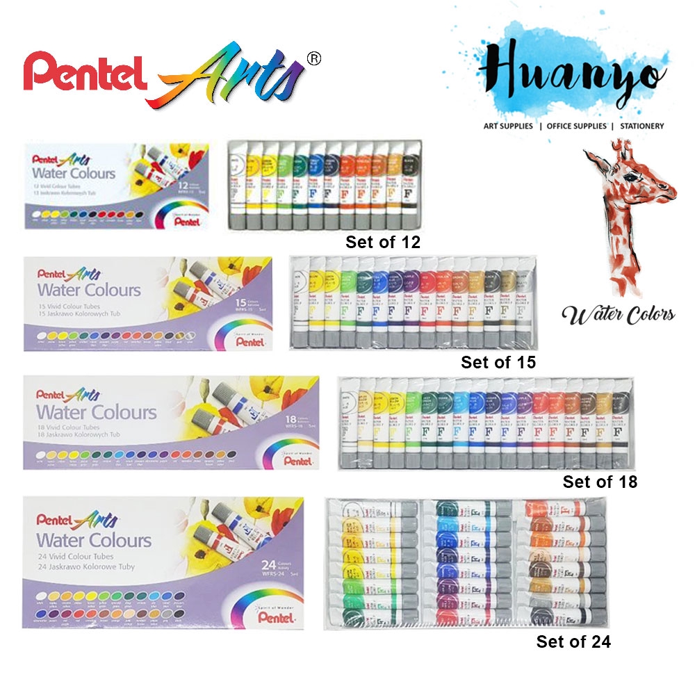 Pentel Arts Water Colour Set ( 12 / 15 / 18 / 24 Colours Set) Shopee