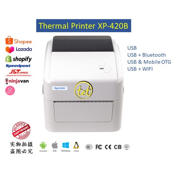 XPrinter XP420B Direct Thermal Printer (Printable Width 25.4mm108mm
