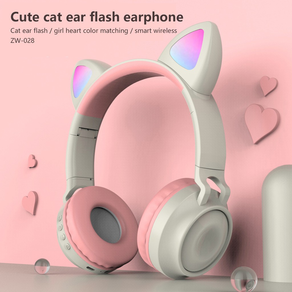 【God Quality】 Led Cute Cat Ear Wireless Headphones Zw028