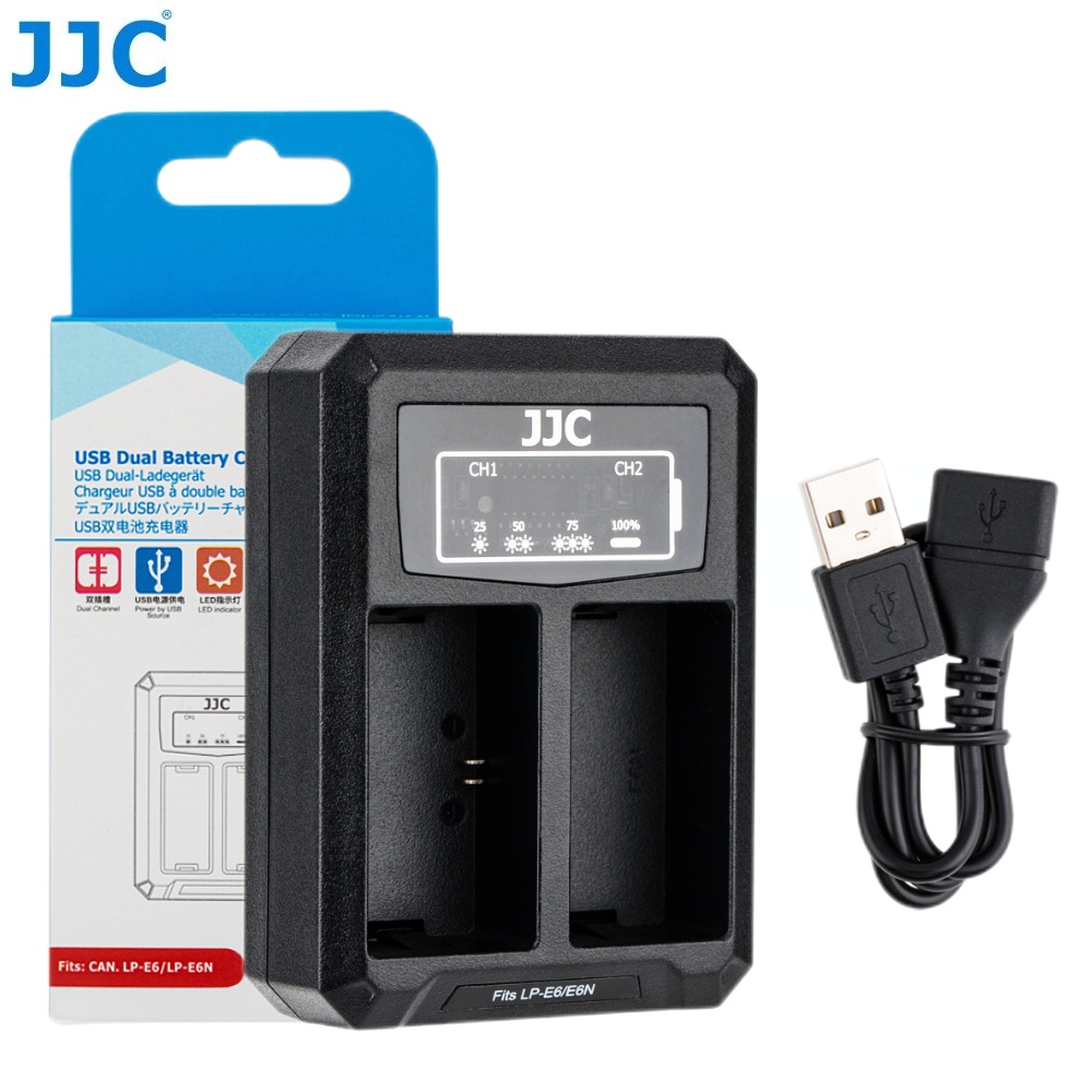 JJC Camera Battery USB Charger for Canon LPE6 LPE6N Batteries of Canon EOS R R5 R6 R7 90D 80D