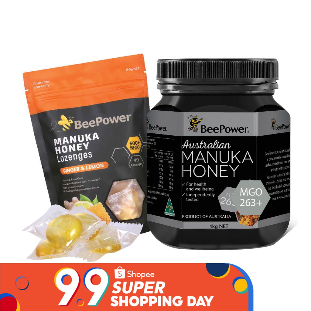 BeePower Australia Manuka Honey MGO 263+ 1KG + FREE GIFT (BeePower Manuka Honey Lozenges Ginger