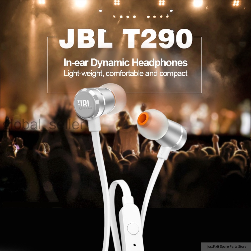 JBL T290 Inear Headphones JBL Pure Bass Sound Earphones One Button