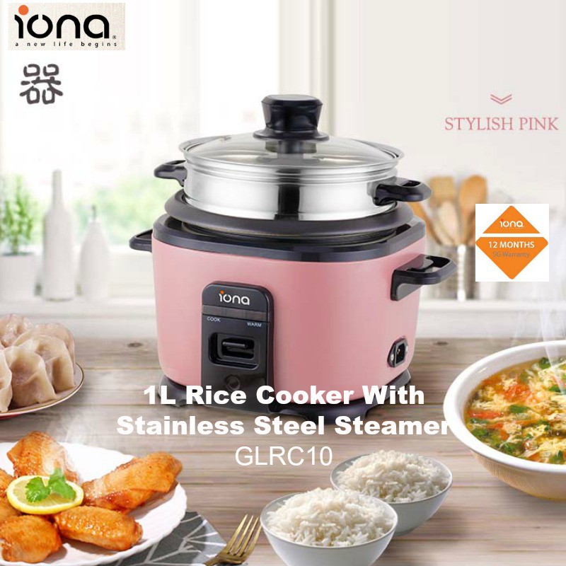 Iona 1L Rice Cooker With Stainless Steel Steamer GLRC10 (1 Year
