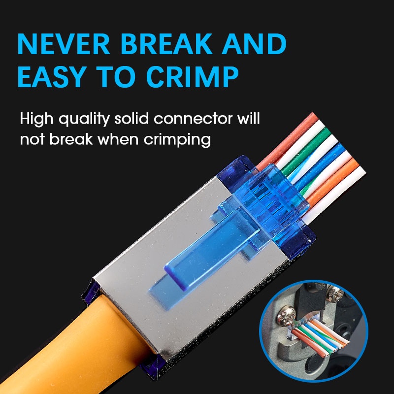 ZoeRax RJ45 Cat6 Pass Through Connectors, Assorted Colors, EZ to Crimp STP Modular Plug for