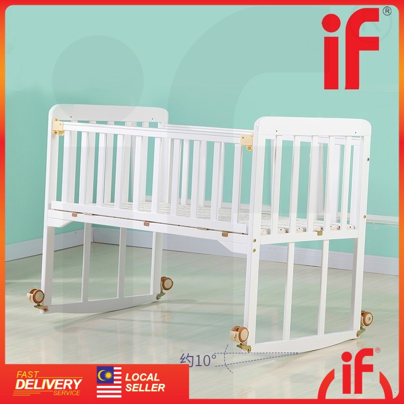 IF Cradle Baby Cot Bed Natural Wooden Rocking (Natural/White Colour