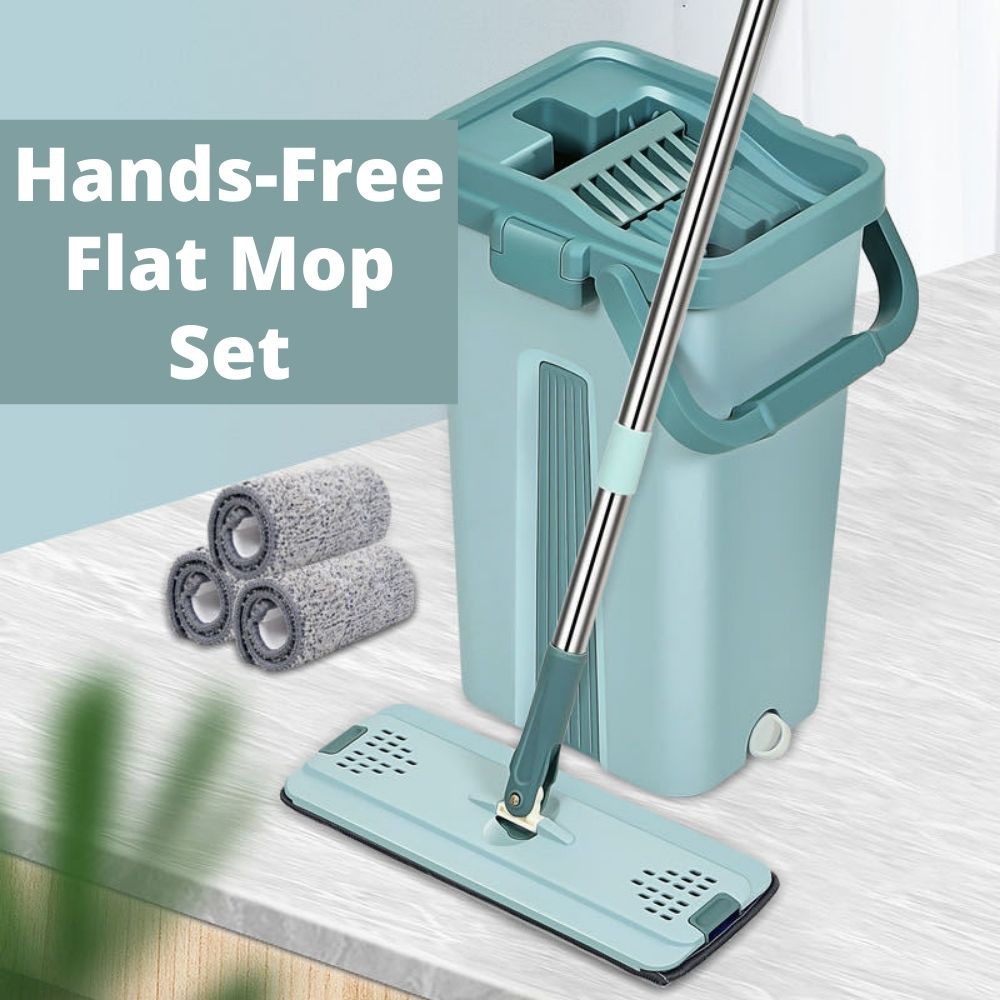 【SG】HandsFree Flat Mop Set with Bucket HandsFree Squeeze Mop Bucket