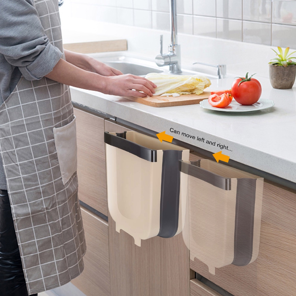Wall Mounted Folding Waste Bin Kitchen Door Hanging Trash Bin