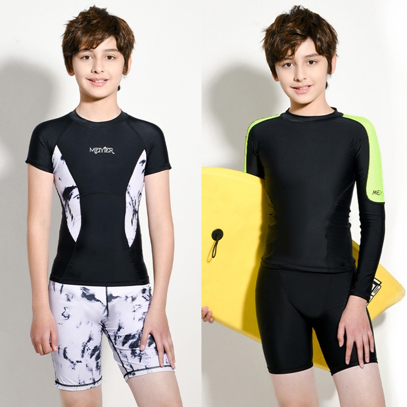 男童泳衣 兩件式 青少年長袖防晒泳裝 學游泳訓練比賽運動衝浪服潛水衣泳褲 蝦皮購物