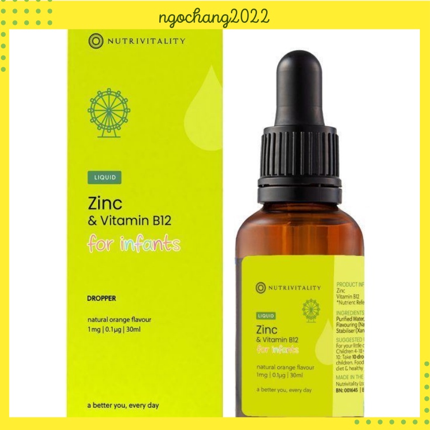 Kẽm Nutrivitality Zinc & Vitamin B12 for Infants dạng nhỏ giọt bổ sung