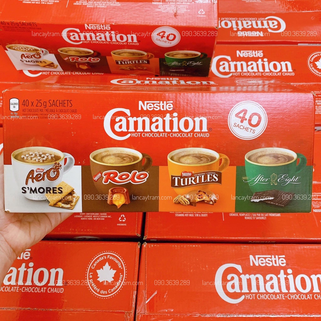 SOCOLA NÓNG NESTLE CARNATION HOT CHOCOLATE MIX VARIETY PACK, 40 GÓI MIX