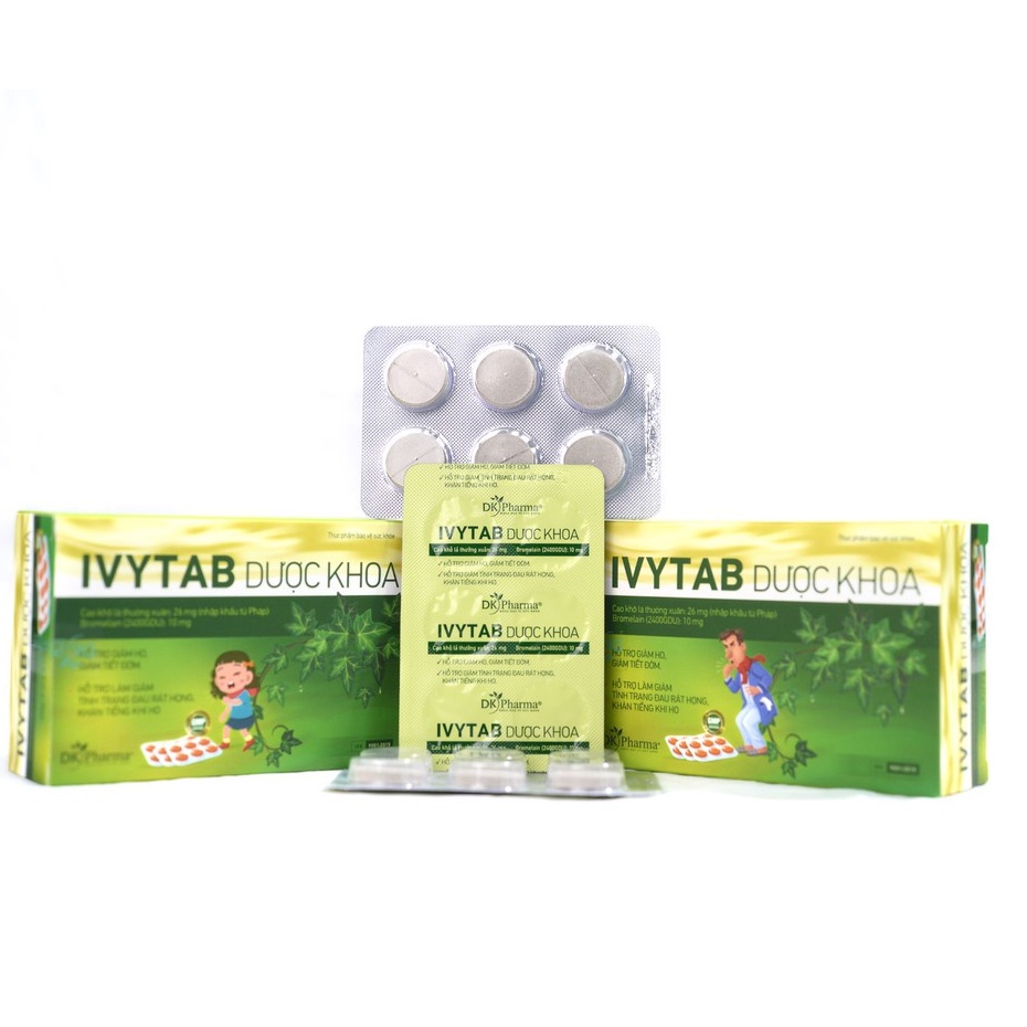 IVYTAB DƯỢC KHOA Viên ngậm hỗ trợ giảm ho, tiêu đờm, viêm họng, đau, ngứa rát cổ họng, giảm
