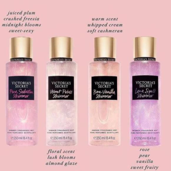 Xịt thơm toàn thân có nhũ Victoria Secret và Bath Body Works Body