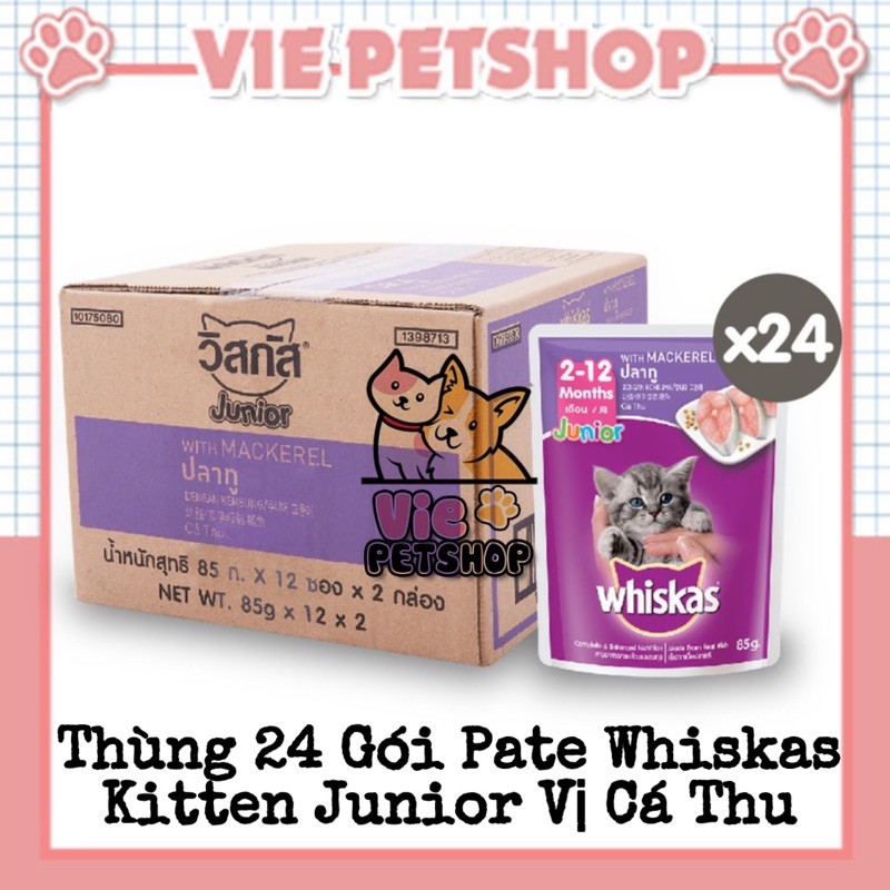 [GIÁ TỐT] 1 Thùng Pate Whiskas Kitten Junior cho Mèo Con vị Cá Thu Vie Shopee Việt Nam