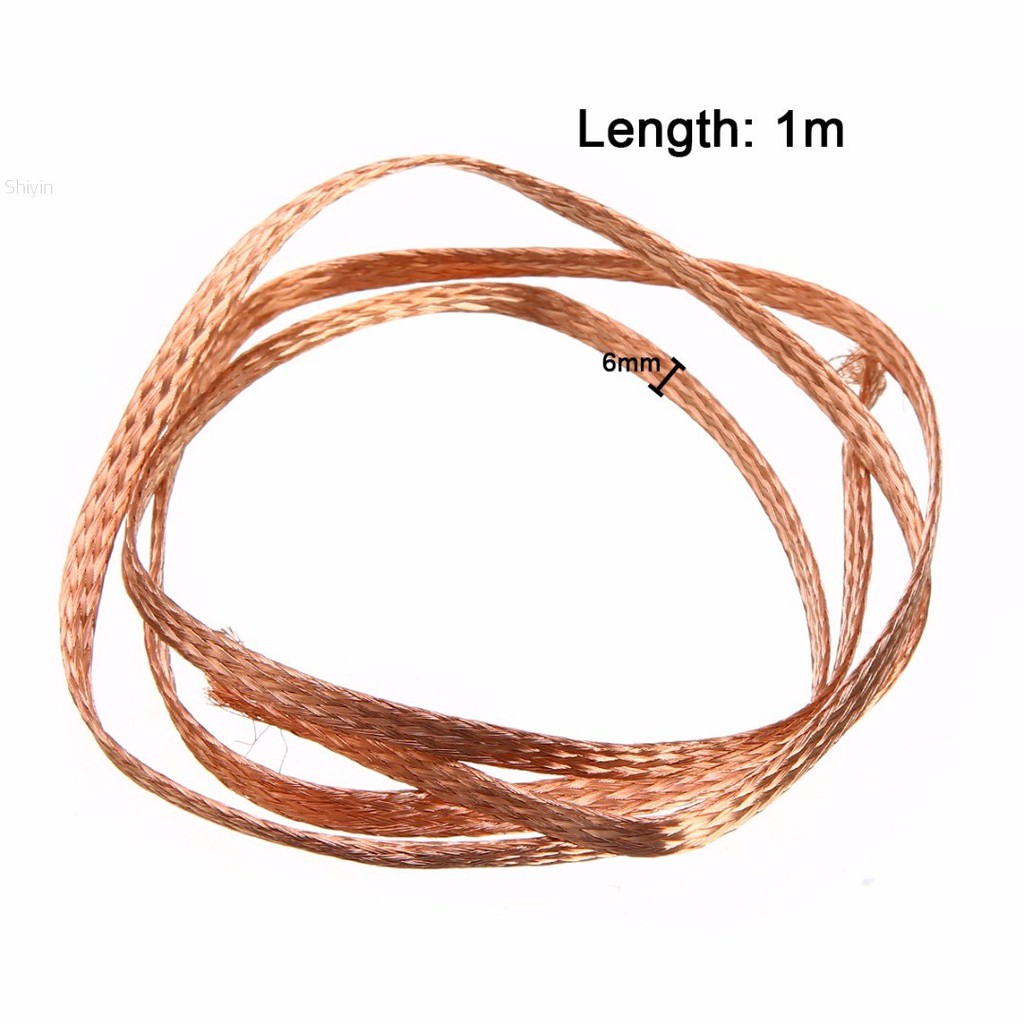 Shiyin 1m 3.3ft 6mm New Flat Pure Copper Braid Cable Bare Copper Braid