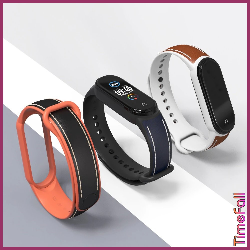 Dây đeo miband 5, miband 6 silicon mặt da bò kiểu mới MIJOBS, dây đeo