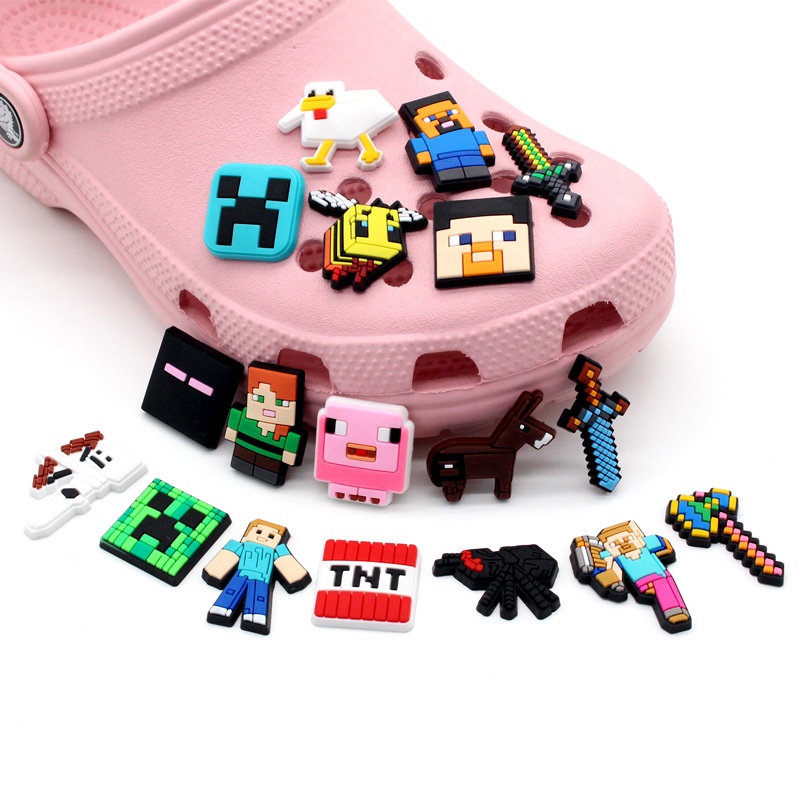 Minecraft Jibbitz phim hoạt hình trò chơi chủ đề vui nhộn pvc crocs dễ