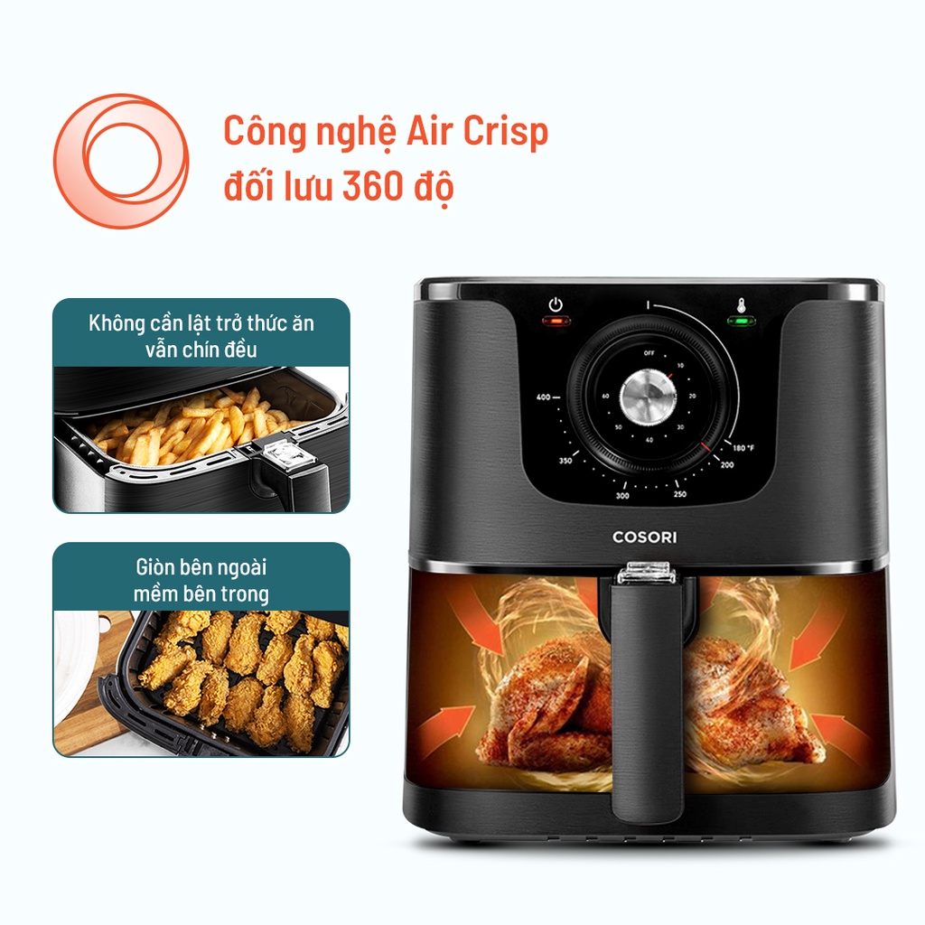 COMBO Nồi chiên không dầu Cosori CO158 AF(5,5 lít) gợi ý chế độ và Bình