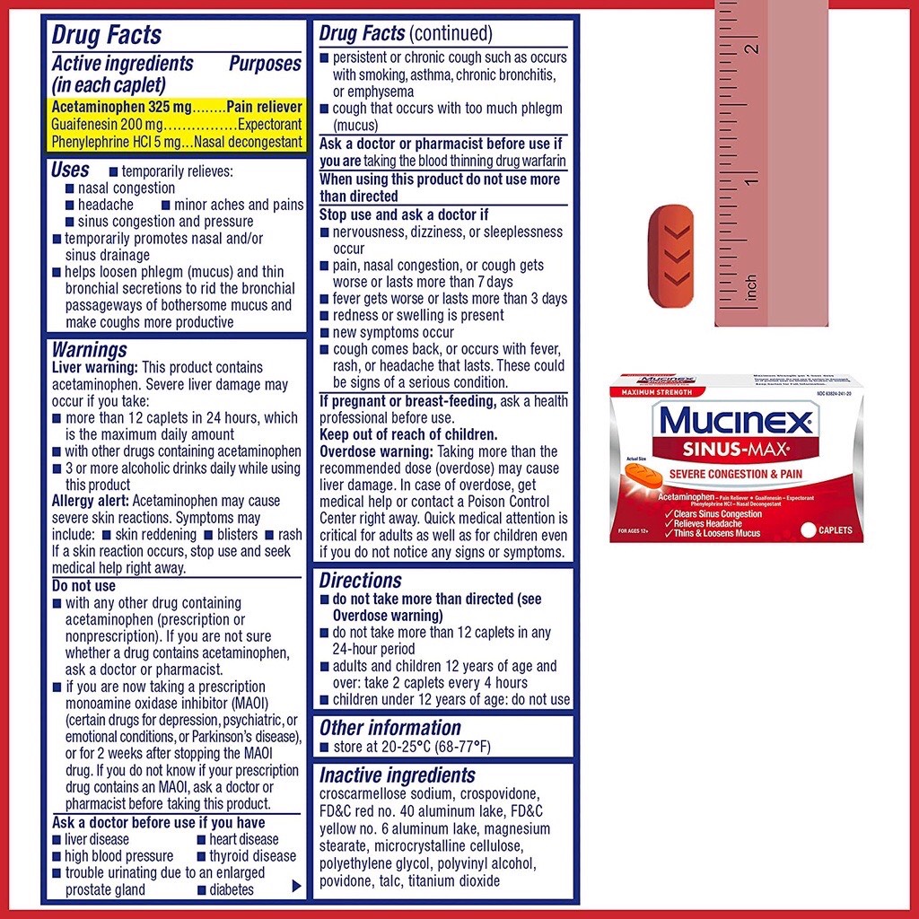 [DATE 1/2022] Mucinex SinusMax Severe Congestion & Pain Caplets 20