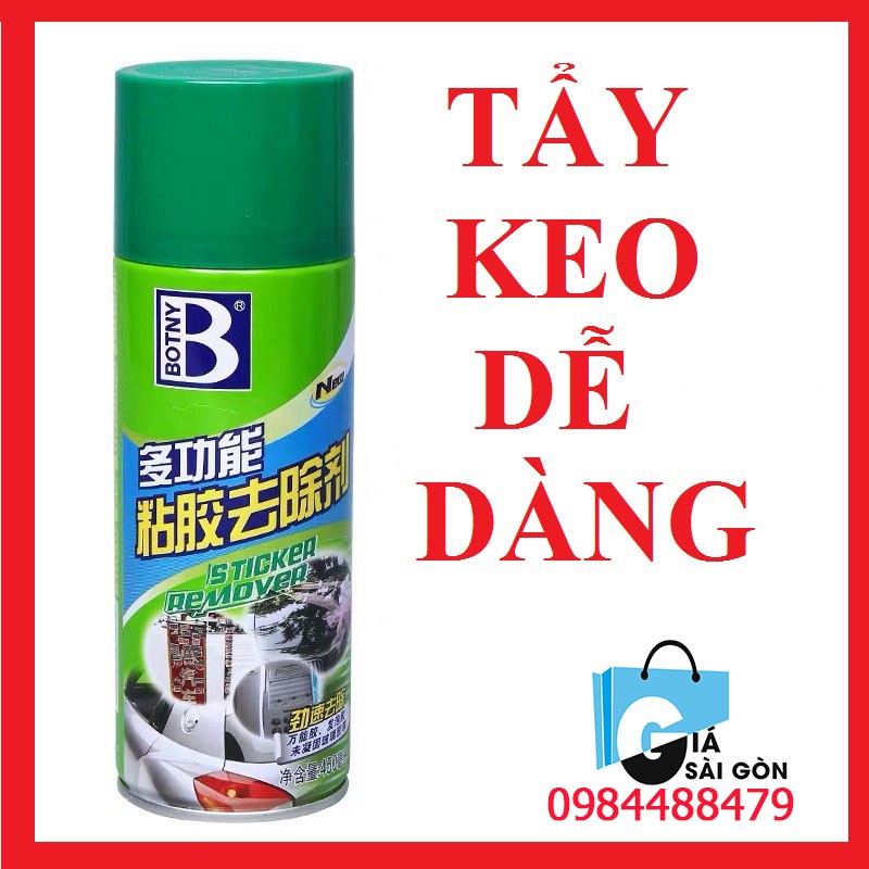Dung dịch tẩy keo dán BOTNY Sticker Remover 450ml, bình xịt loại bỏ