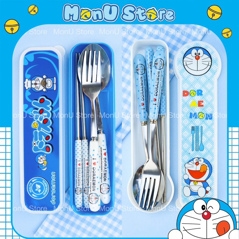 Chỉ 72,090đ Bộ muỗng nĩa đũa cán sứ DORAEMON DOREMON dễ thương size