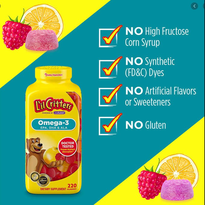Kẹo dẻo L'il Critter Gummy Omega3 EPA, DHA & ALA cho trẻ 220V HolCim Kênh Xây Dựng Và Nội Thất