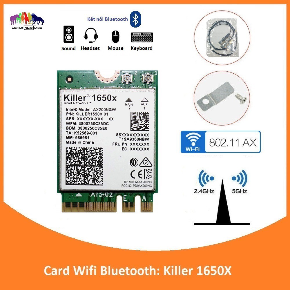 Card wifi Bluetooth Intel 7260 7265 8260 8265 9260 9560 AX200 AX201 1535 1550 1650 DW1560 cho