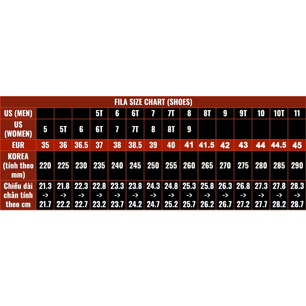 Introducir 100+ imagen fila men's shoes size chart br.thptnvk.edu.vn