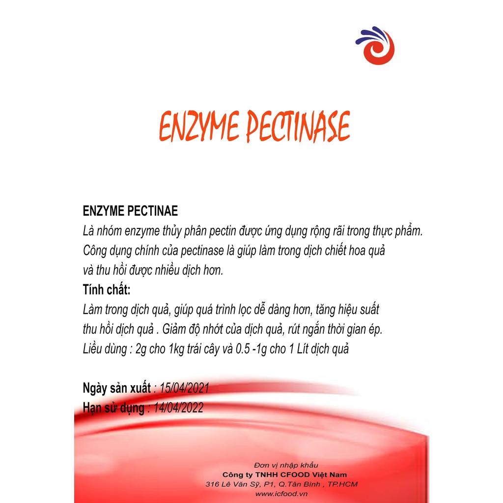 Enzyme pectinase 100g Thủy phân pectin, ứng dụng trong sản xuất