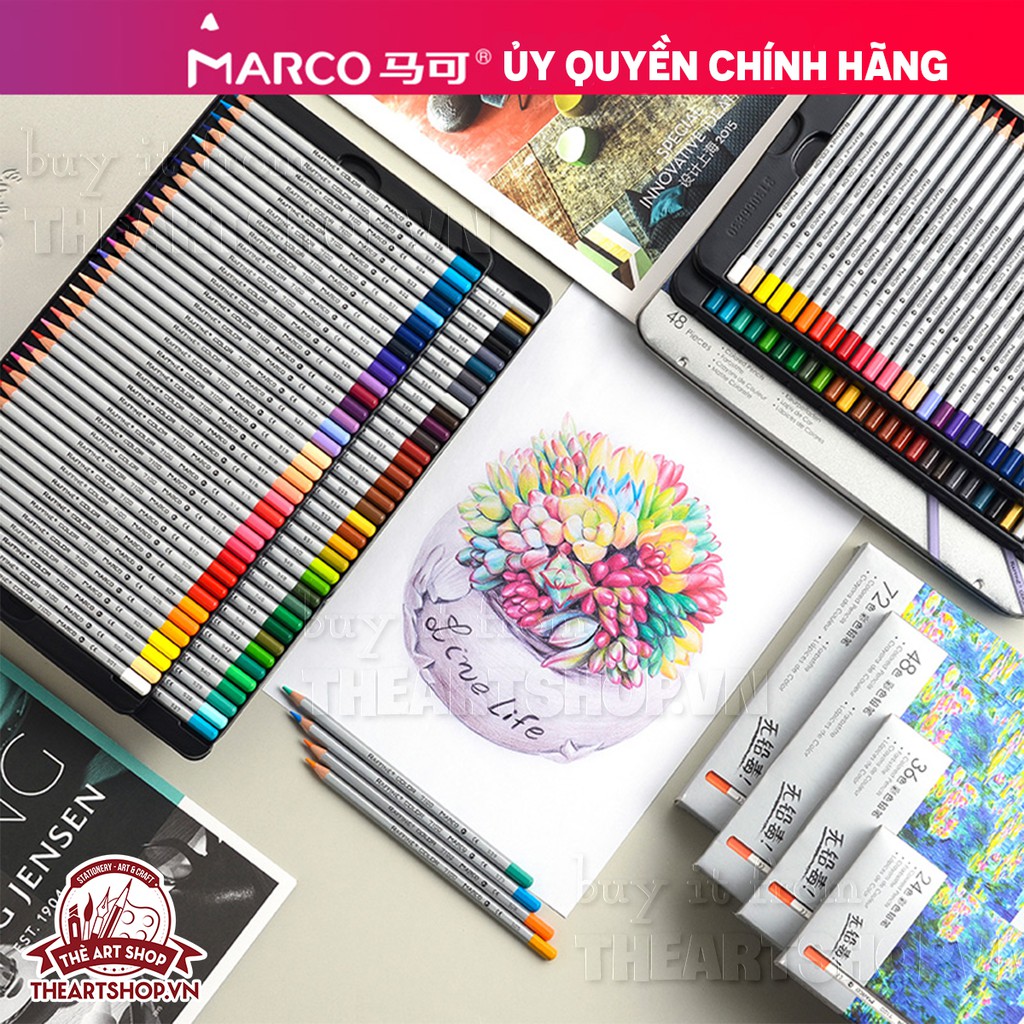 Chì màu khô MARCO RAFFINE 36/48/50/72 màu (Hộp giấy và Hộp