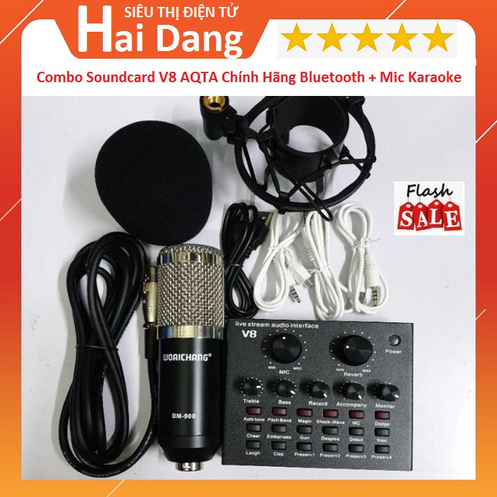 Combo Soundcard V8 AQTA Chính Hãng Bluetooth Mic Karaoke Livetream BM