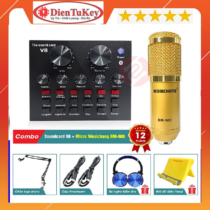 Combo Soundcard V8 AQTA Chính Hãng Bluetooth + Mic Karaoke Livetream BM