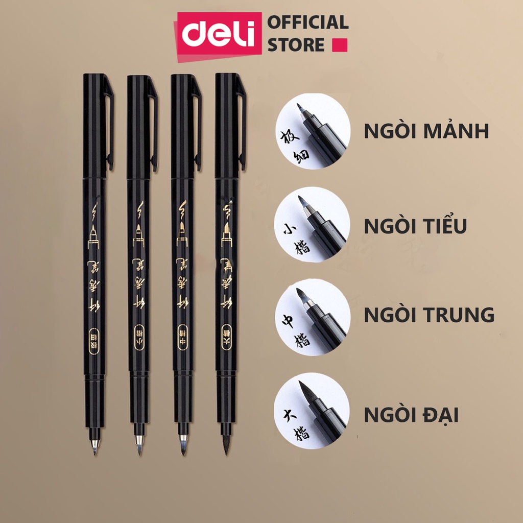 Bút viết thư pháp chữ hán calligraphy deli brush pen nhiều kích cỡ ngòi