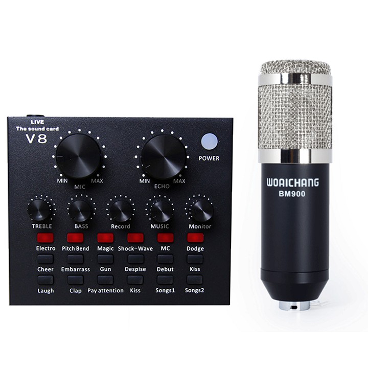 Combo Soundcard V8 AQTA Chính Hãng Bluetooth Mic Karaoke Livetream BM