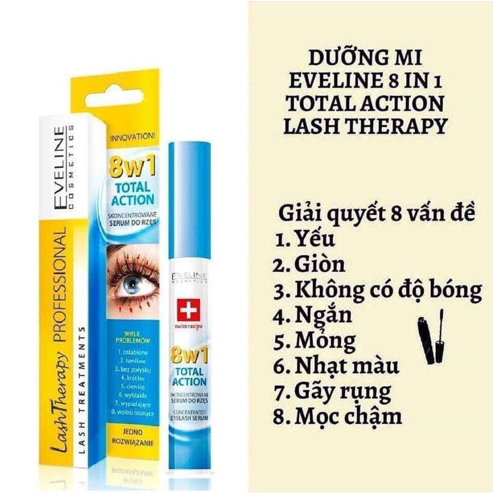 Tinh Chất Eveline 8 in 1 Dưỡng Dài Dày Mi Total Action Lash Therapy Cây
