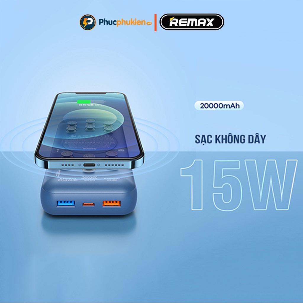 Mua Sạc dự phòng không dây 20000mah chính hãng Remax RPP 207 sạc không