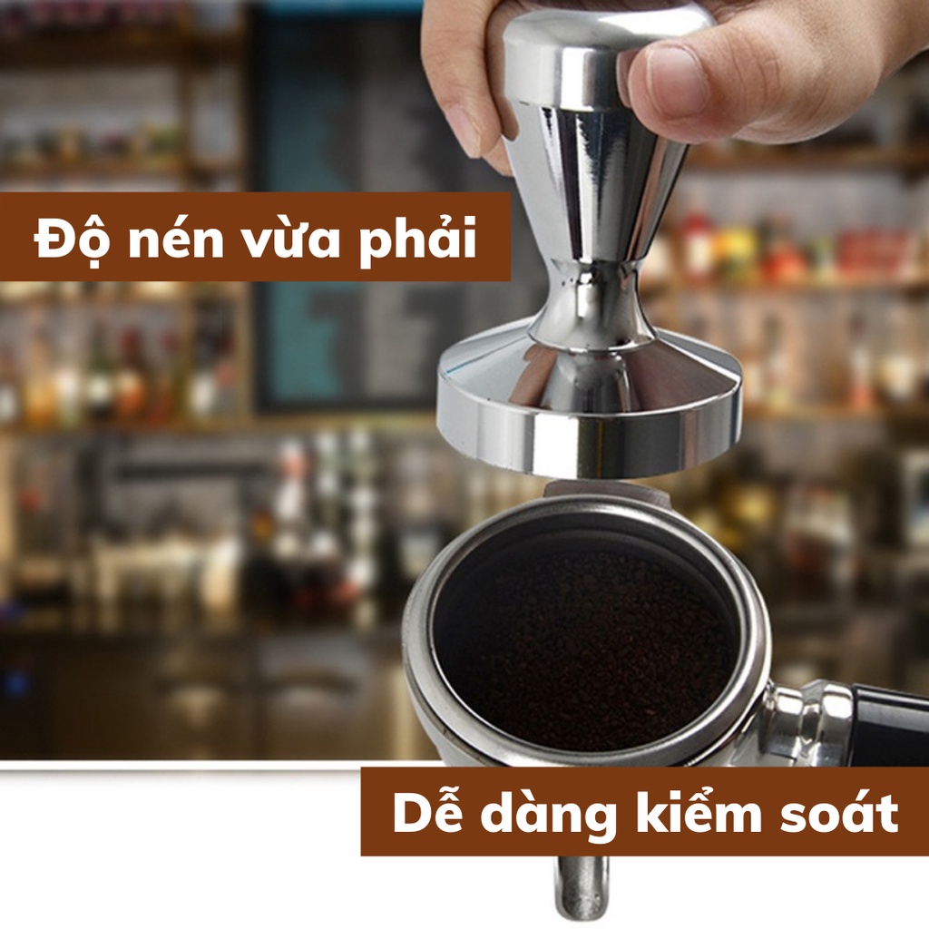 Tamper inox 304 cao cấp 53 mm nén cafe dụng cụ pha chế cà phê thiết kế