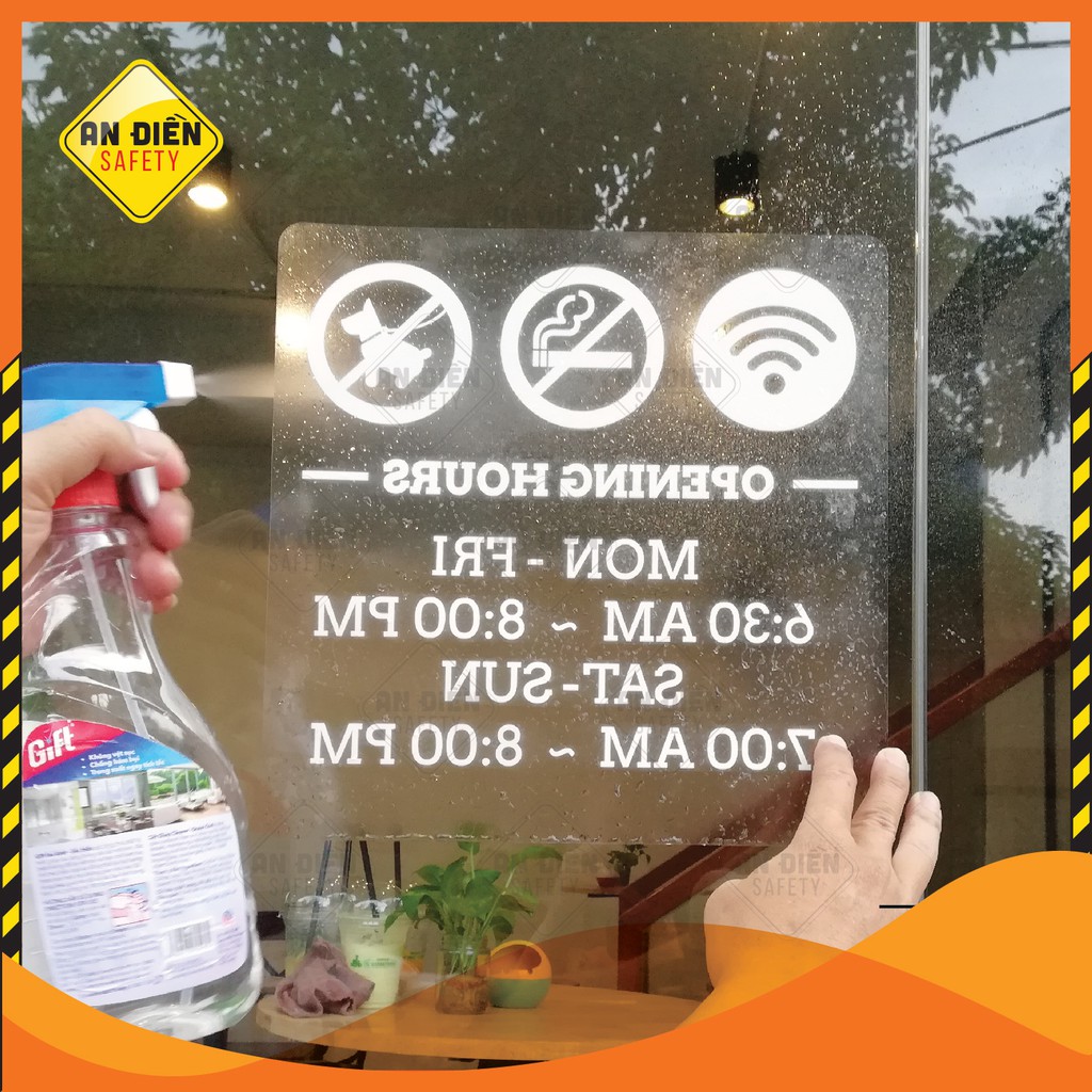 Mua Decal dán kính OPENING HOURS 33X33 CM...In UV màu trắng, biển báo