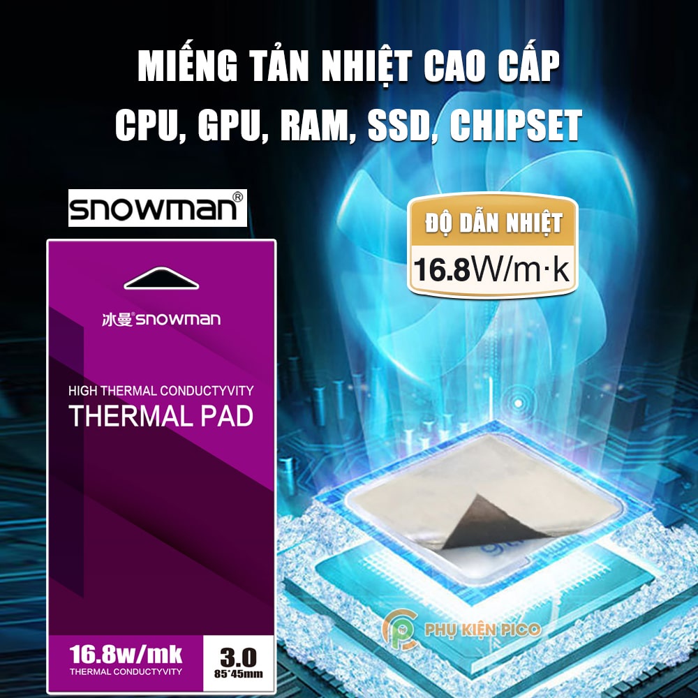 Miếng tản nhiệt cao cấp Thermal Pad SNOWMAN 16.8 W/mk chính hãng tản
