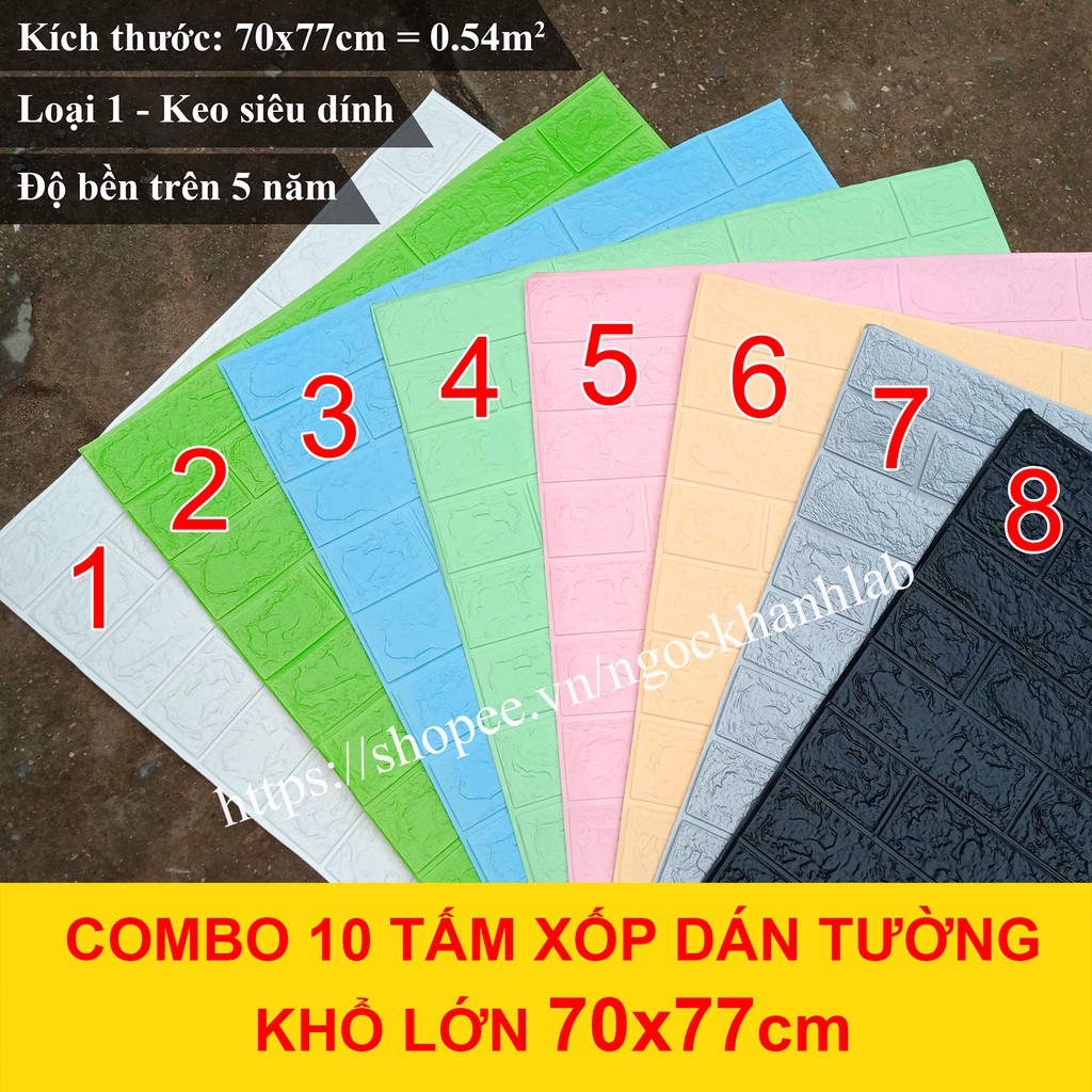Combo 10 tấm Xốp dán tường giả gạch khổ lớn 70x77 Giấy dán tường họa