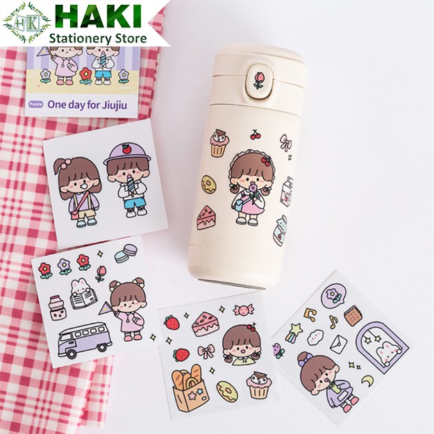 Sticker cute cô gái dễ thương HAKI, hình dán cute 4 miếng sticker trang