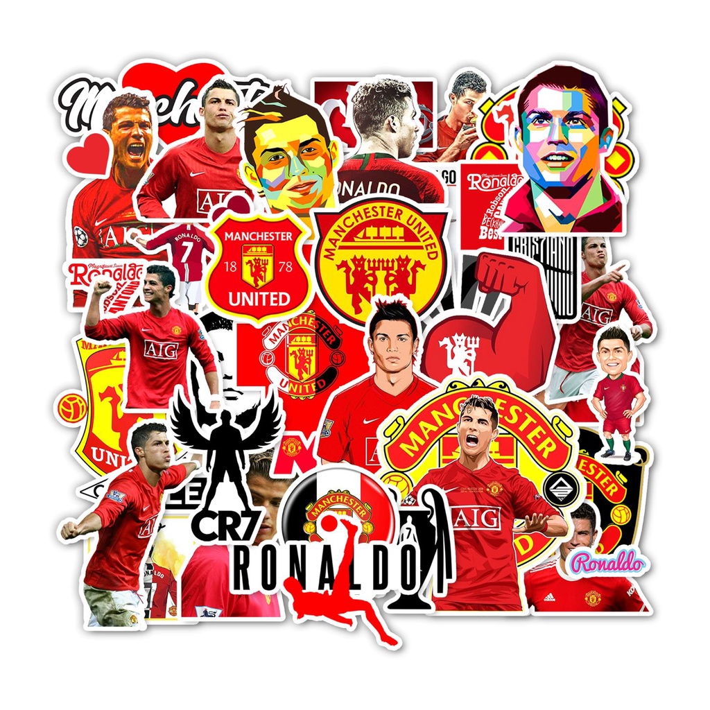 Bộ Sticker Chủ Đề Ronaldo Manchester United Sticker Dán Nón Bảo Hiểm