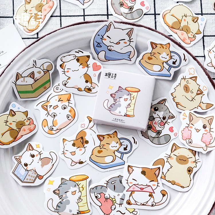 Hộp sticker hình mèo hoạt hình anime siêu cute gồm 45 miếng Shopee