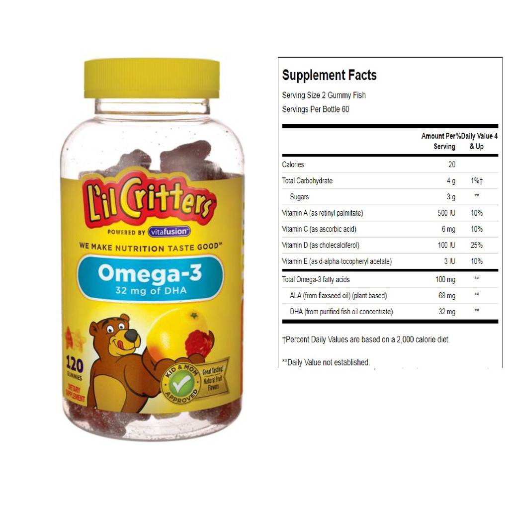 Kẹo dẻo gấu L'il Critters đa vitamin Gummy Vites Omega 3 LiL Critter