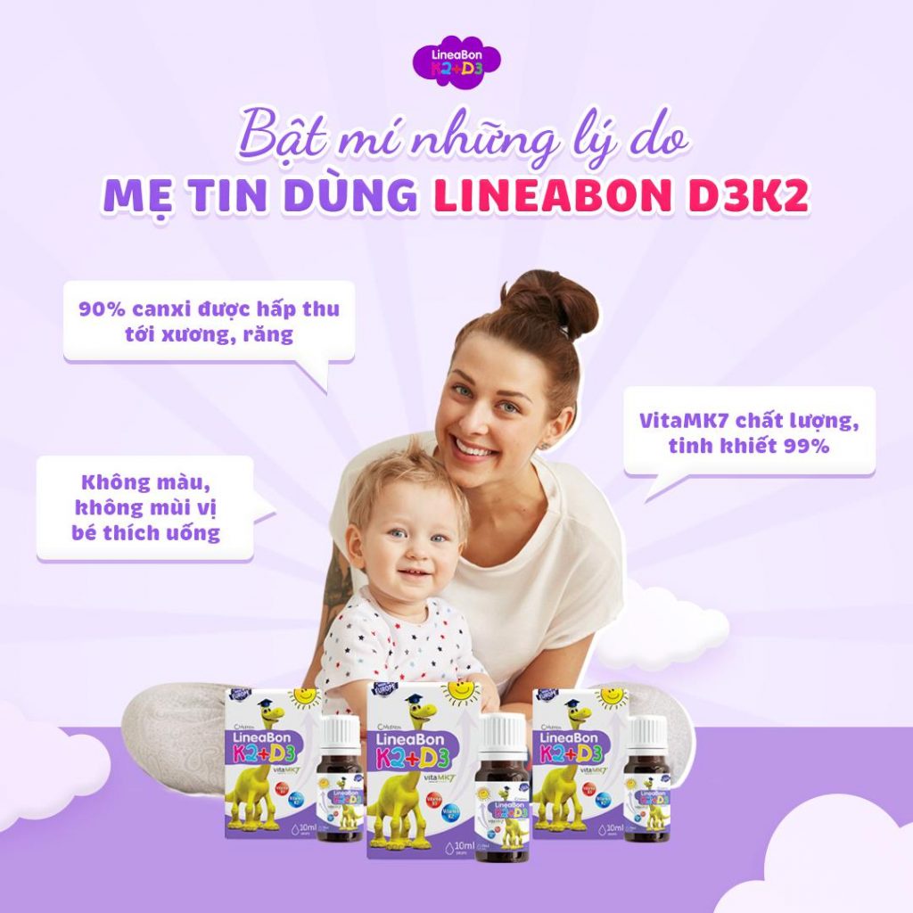 Combo 2 D3K2 LineaBon bổ sung Vitamin D3 K2MK7 hỗ trợ bé phát triển