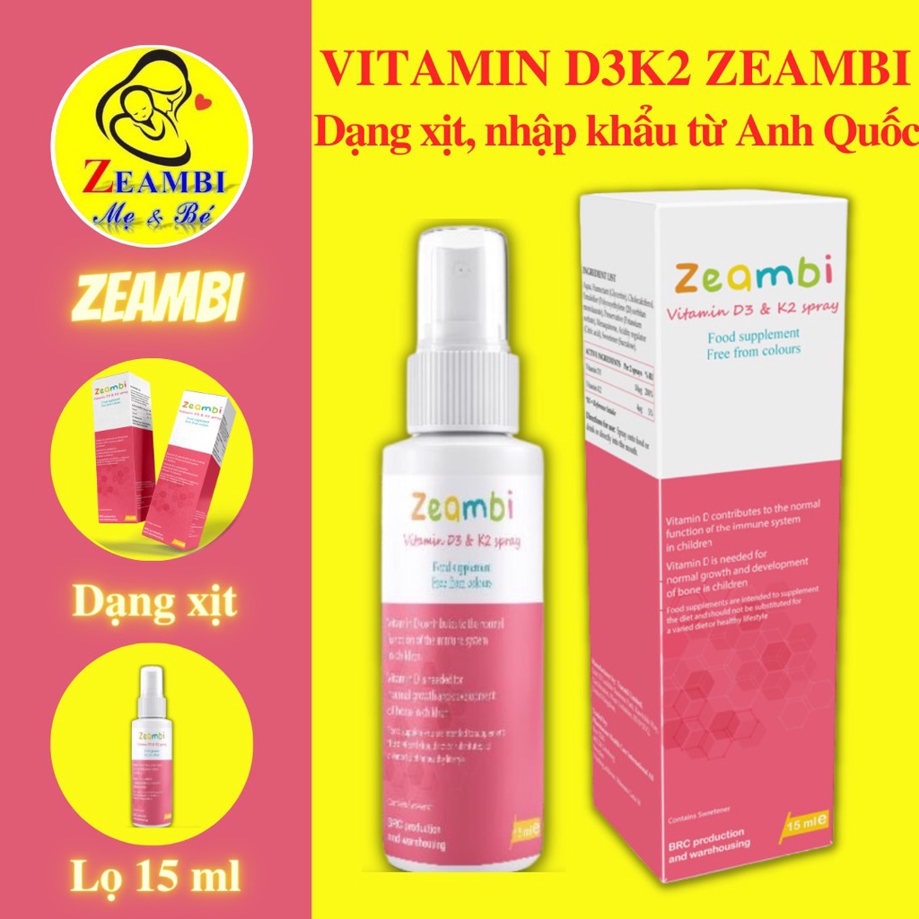 VITAMIN D3K2 ZEAMBI Dạng xịt nhập khẩu Anh quốc ( Lọ 15ml ) Giúp hấp
